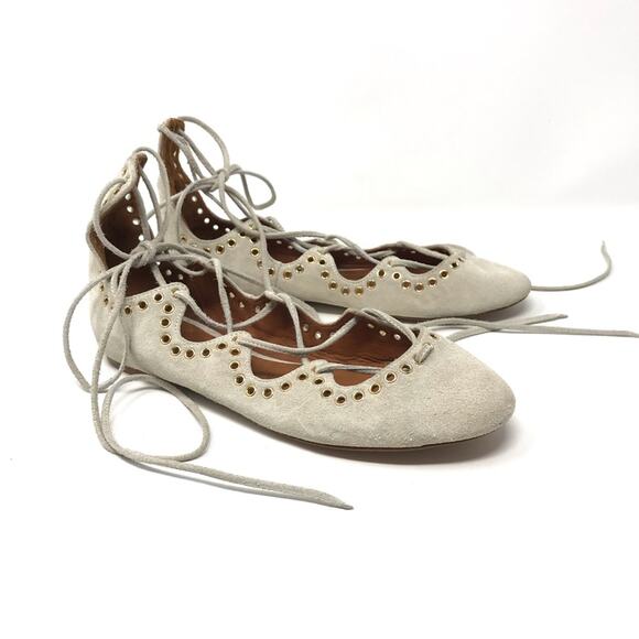 Isabel Marant Womens Size 36 Leo Suede Lace Up Flats Cream Grommet Embellished - Picture 1 of 8